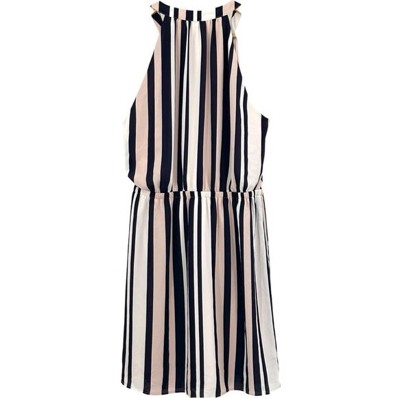 Express pink white and navy stripe dress with tie waist size medium - Picture 2 of 6